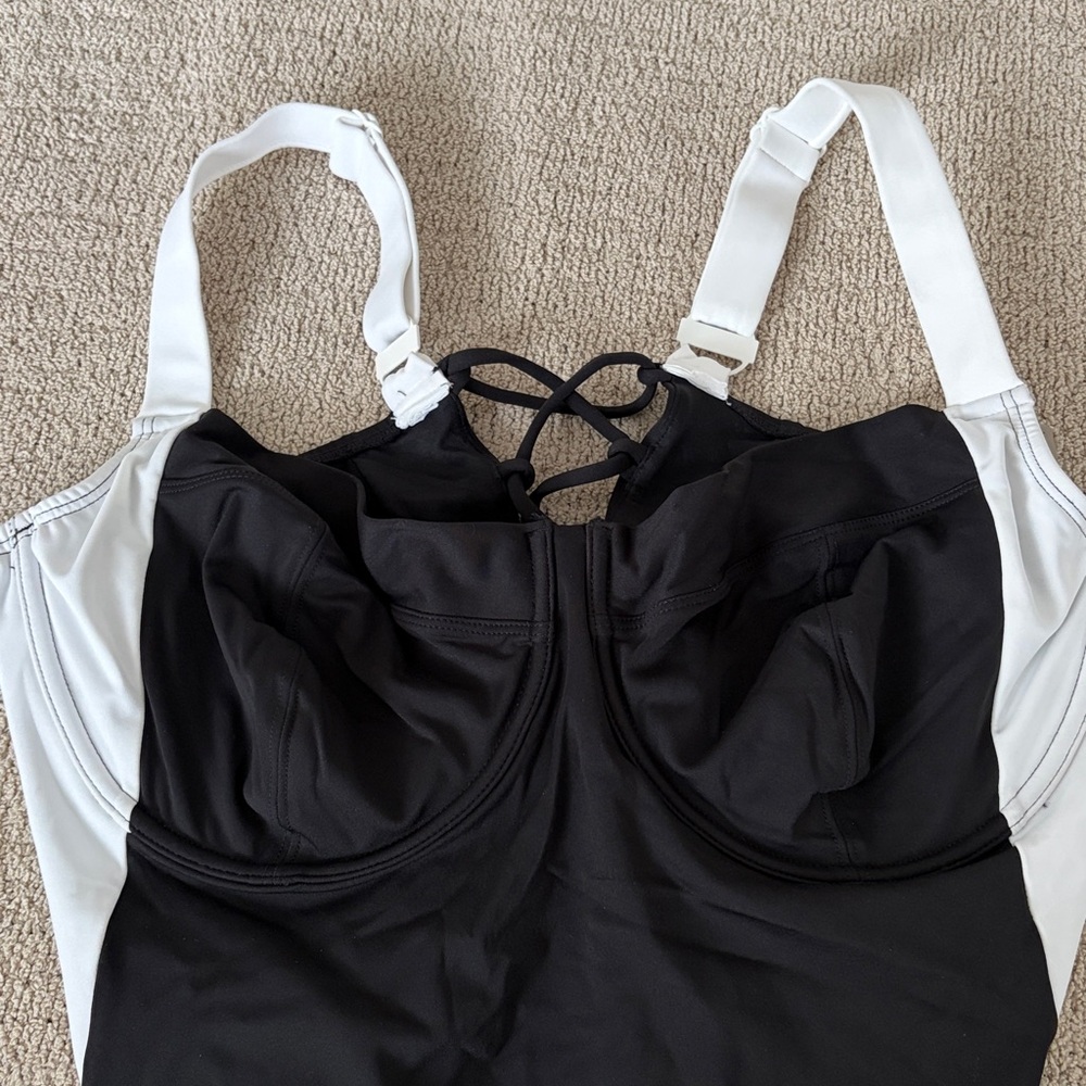 TA3 Lifty black white one piece swimsuit sz 4X extra long C cup Shapeware laceup - Picture 3 of 10